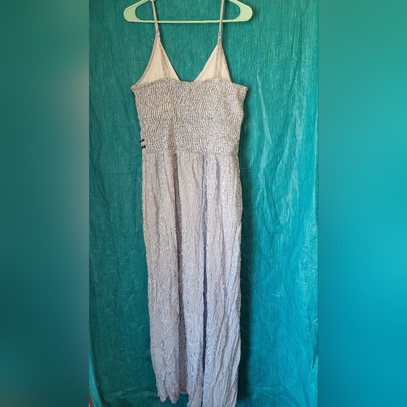 Japna Jumpsuit Womens XL Blue White Striped Embroidered V Neck Smocked Back - Picture 5 of 6